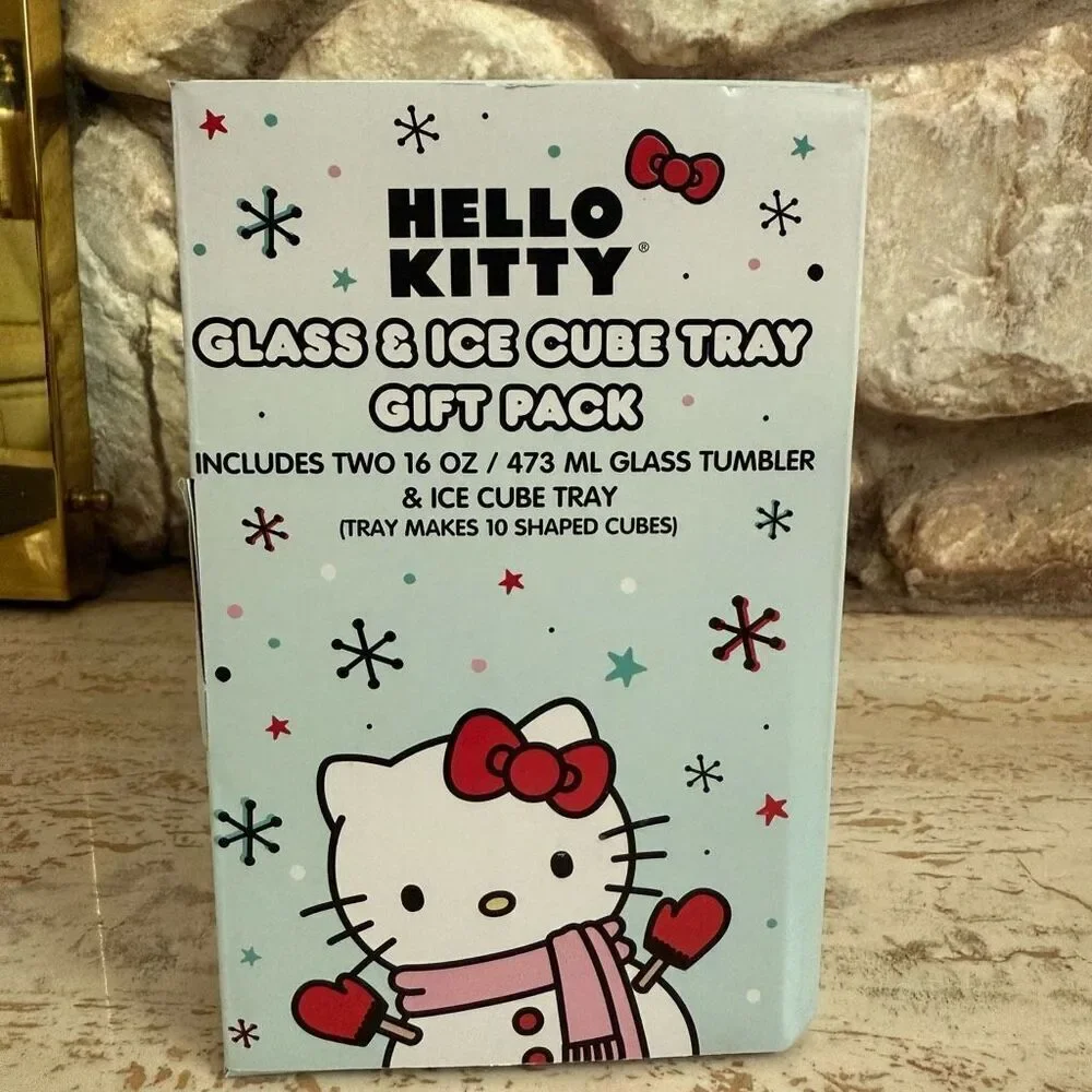 NWOT Hello Kitty x Silver Buffalo gift set of two pint glasses + ice tray  Chris